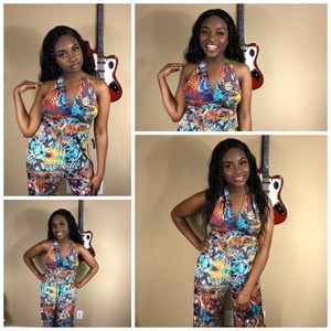Tropical halter neck romper